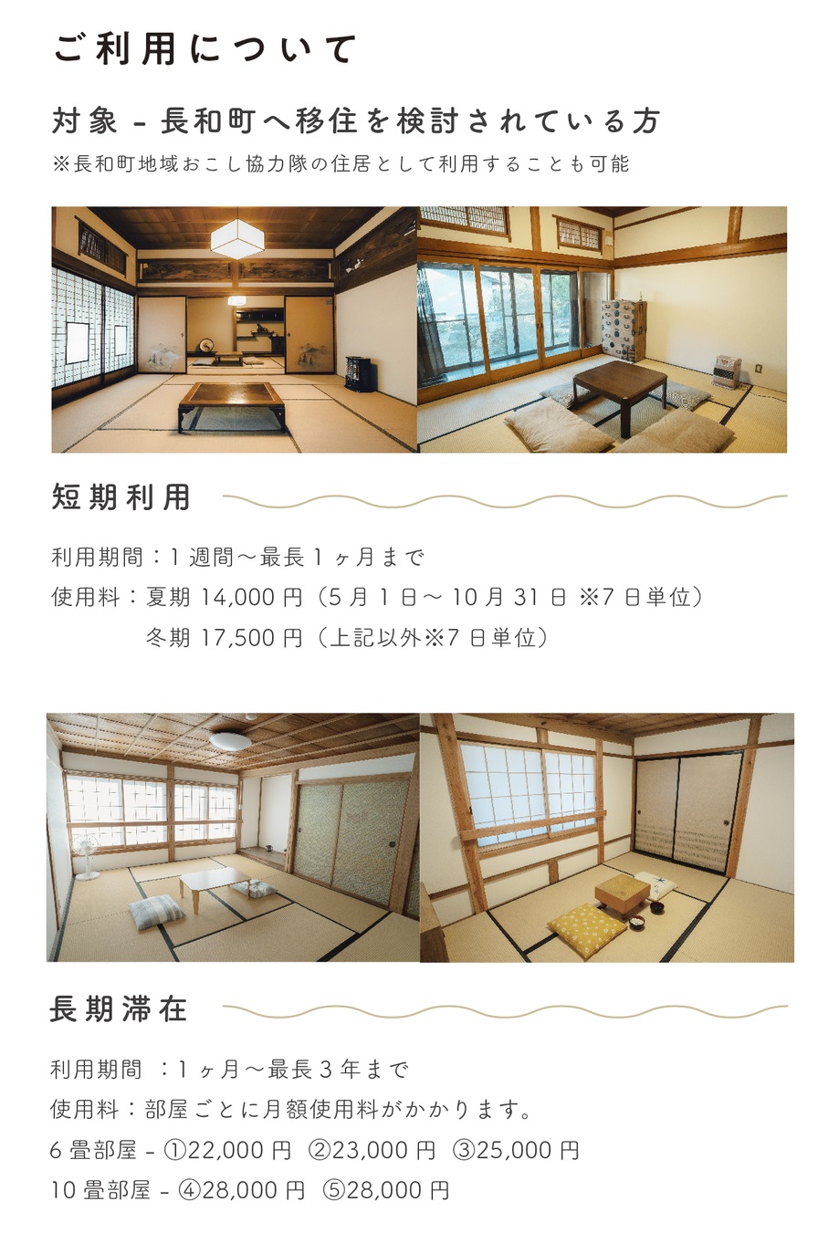長和町シェア型移住体験施設NAUについて、紹介文章や室内や館内図などが記載された画像3